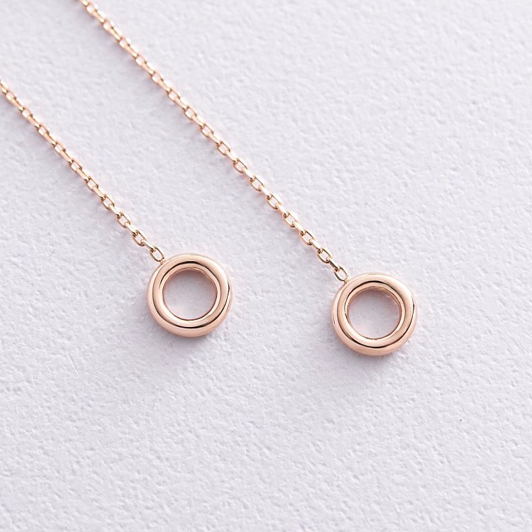 Серьги "Кружочки" на цепочке в красном золоте с07271 от ювелирного магазина Оникс - 4