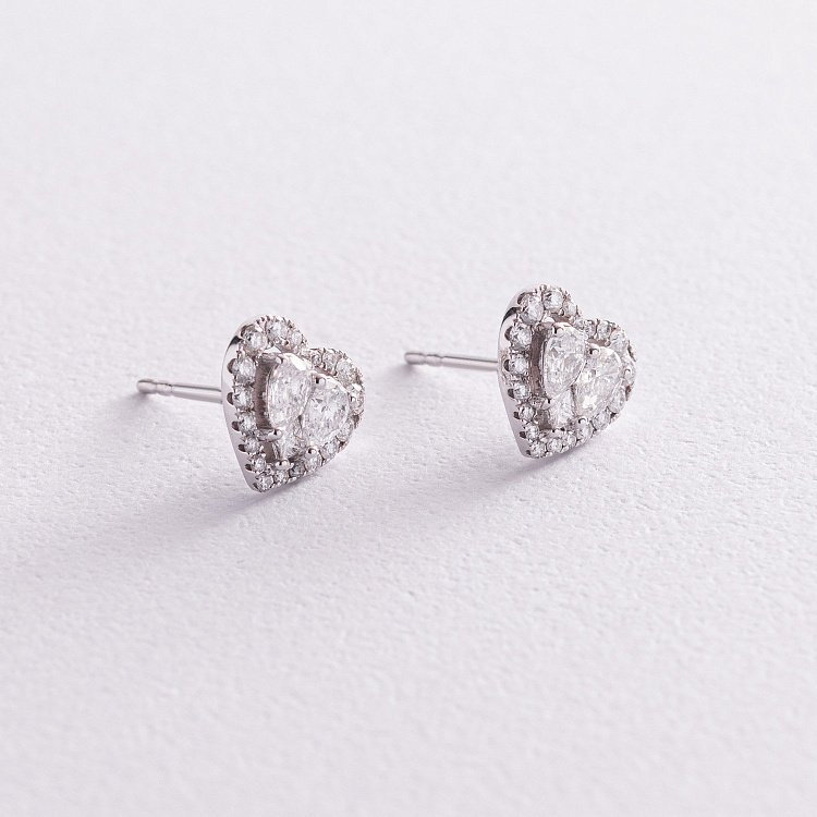 Золотые серьги - пусеты "Сердечки" с бриллиантами сб0364 от ювелирного магазина Оникс - 2