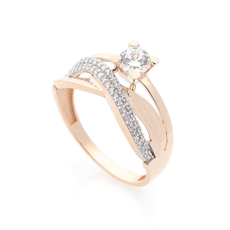 Золота заручальна каблучка з фіанітами к05137 від ювелірного магазину Онікс