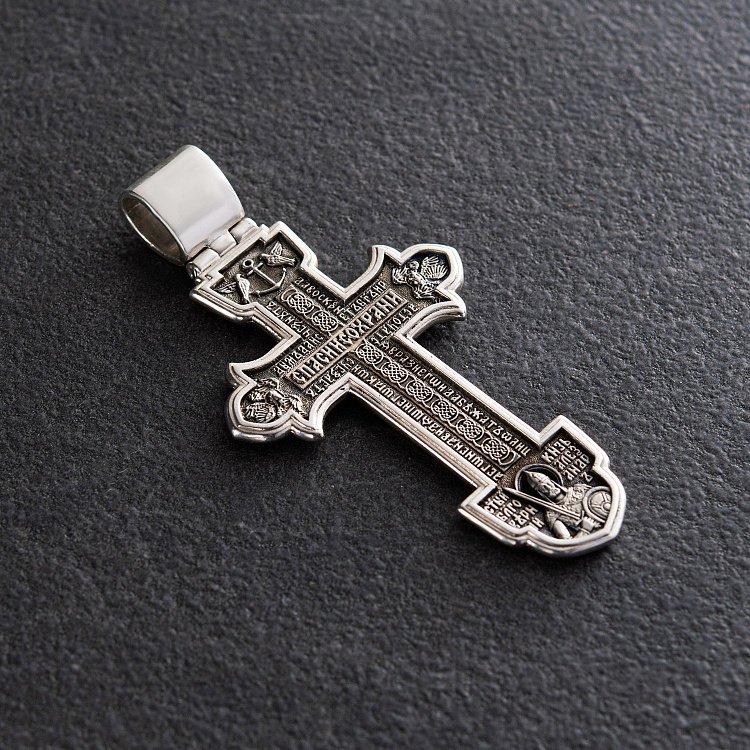 Серебряный православный крест "Распятие Христово. Деисус. Троица" 132733 от ювелирного магазина Оникс - 2