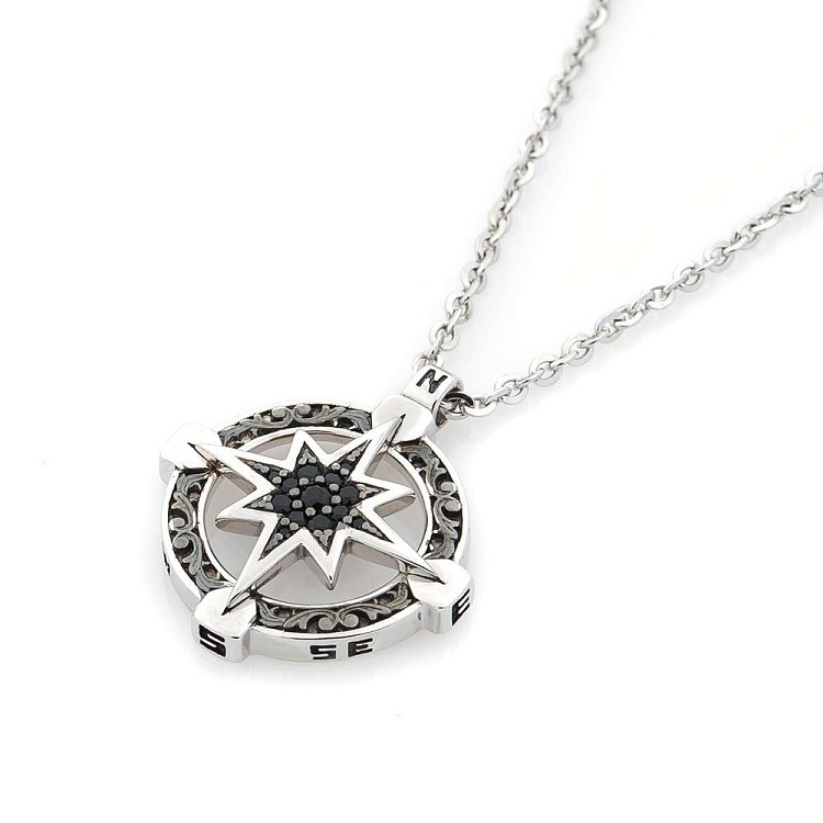 Чоловіче срібне кольє "Роза вітрів" з чорної шпинелью ZANCAN EXC535 від ювелірного магазину Онікс