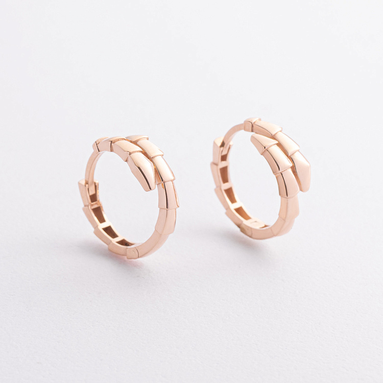 Сережки - кільця "Змії" у червоному золоті с09454 від ювелірного магазину Онікс