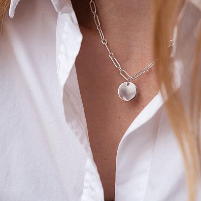 Серебряное колье "Цепочка с монетой" (возможна гравировка) 181186 №7