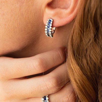 Золоті сережки з діамантами і сапфірами сб0400mi №2