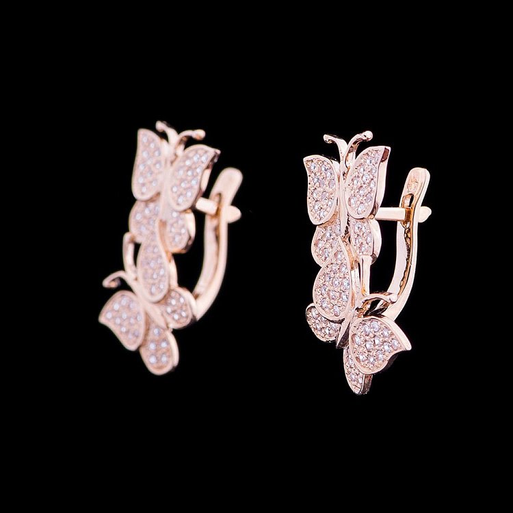 Золотые серьги "Бабочки" с фианитами 03-0814.0.1401 от ювелирного магазина Оникс - 1