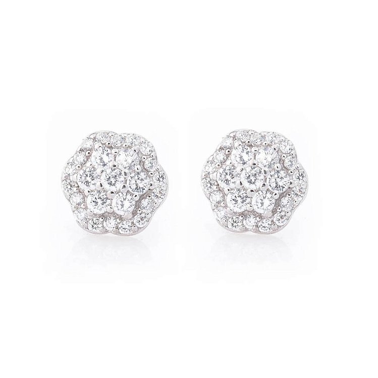 Серебряные серьги-пусеты "Цветочки" (фианиты) 121669 от ювелирного магазина Оникс - 1