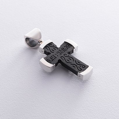 Серебряный крест "Распятие. Спаси и Сохрани" (на укр. языке) с эбеновым деревом mini 1075 №7