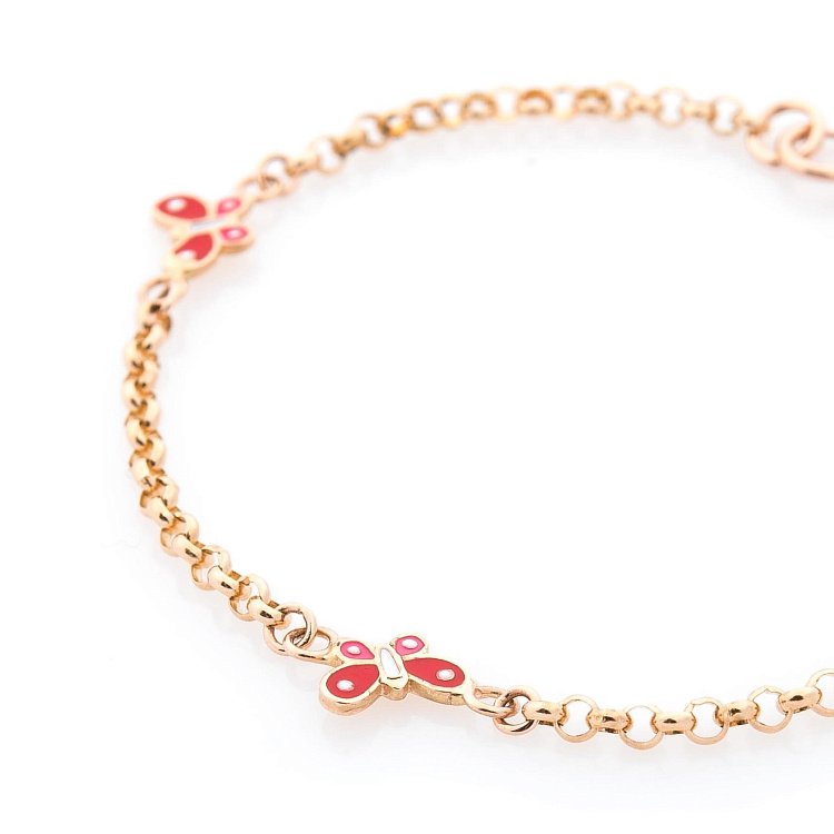 Золотой детский браслет с бабочками (эмаль) б03415 от ювелирного магазина Оникс - 1