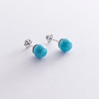 Золотые серьги - пусеты с бирюзой с05175