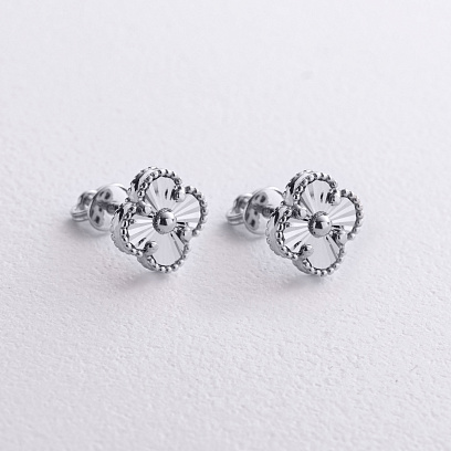 Cерьги - пусеты "Клевер" в белом золоте с09669 №2