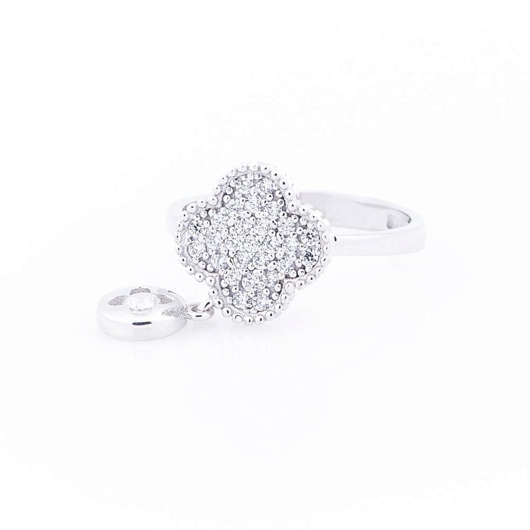 Золота каблучка "Конюшина" (фіаніти) к04977 від ювелірного магазину Онікс - 2