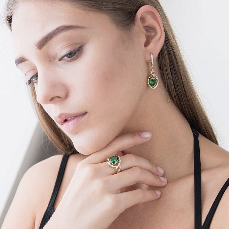 Ексклюзивні золоті сережки з фіанітами с03994 від ювелірного магазину Онікс - 1