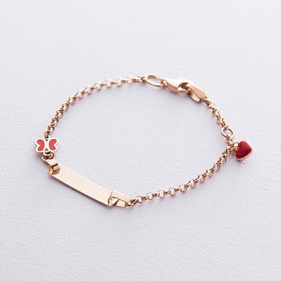 Золотой детский браслет "Бабочка и сердце" для гравировки б04185 №3