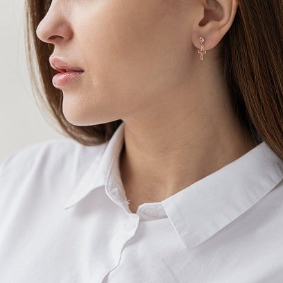 Золоті сережки - пусети "Хрестики" с07252 №2