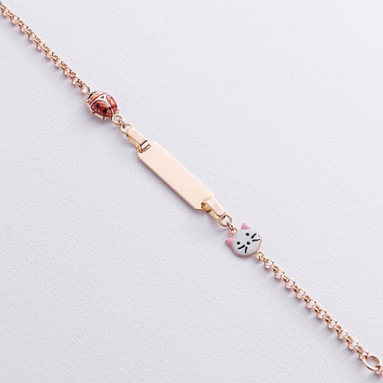 Золотой детский браслет "Hello Kitty и Божья коровка" с эмалью б05449 №4