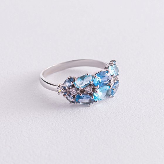 Серебряное кольцо с кварцом и фианитами 1370/1р-QLBQS