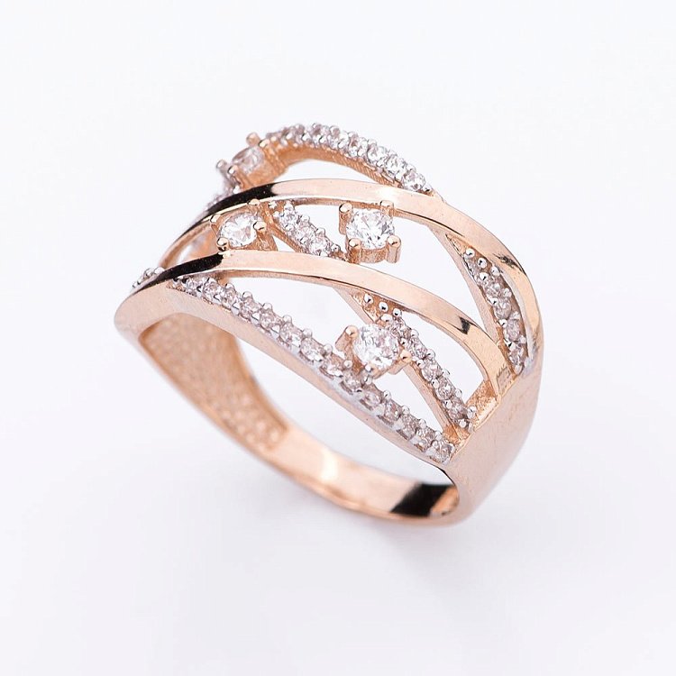 Золотое кольцо с фианитами к04958 от ювелирного магазина Оникс - 1