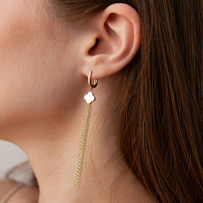 Сережки "Конюшина" з ланцюжками (жовте золото) с09409 №5