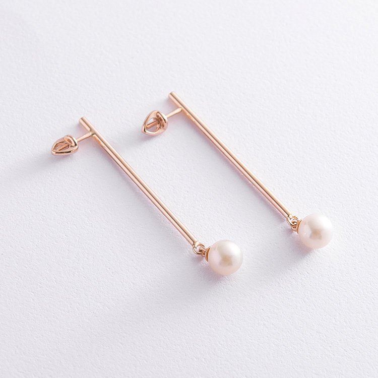 Сережки "Грація" в червоному золоті з перлами с06933 від ювелірного магазину Онікс - 1