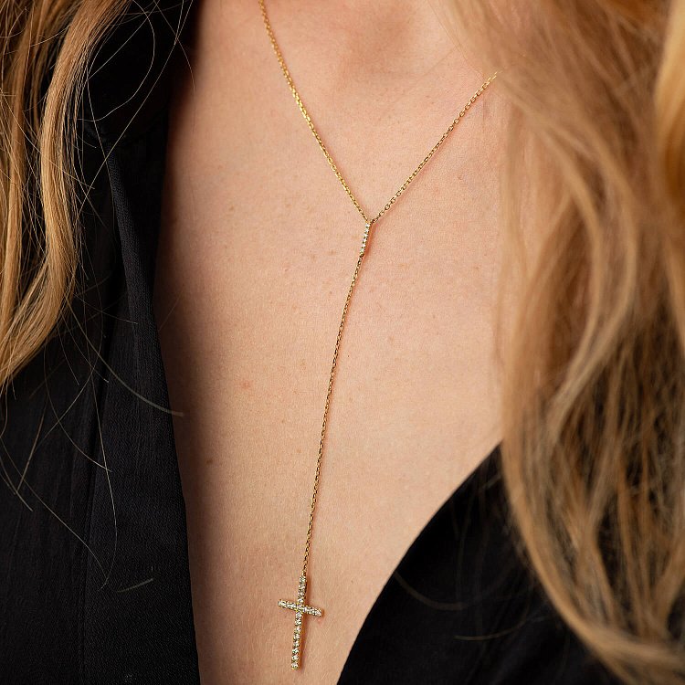 Золоте кольє - краватка "Хрестик" з діамантами колб0115mi від ювелірного магазину Онікс - 5