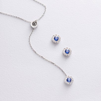 Золоте кольє - краватка з діамантами і сапфіром колб0147mi №3