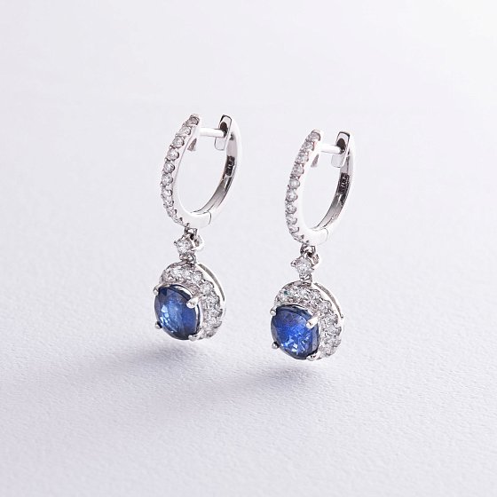 Сережки в білому золоті (сапфір, діамант) с525