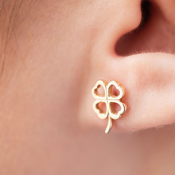 Сережки - пусети "Конюшина" в жовтому золоті с08277 №3