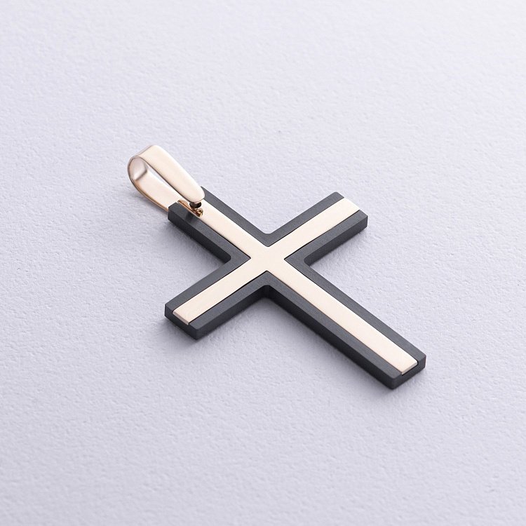 Хрест із жовтого золота (циркон) 603-00007 від ювелірного магазину Онікс