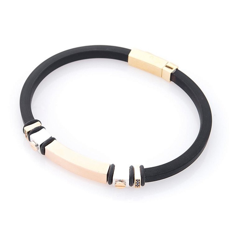 Каучуковый браслет с золотой застежкой (фианит) б03875 от ювелирного магазина Оникс