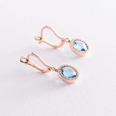 Золотые серьги с голубыми и белыми фианитами с07407 №4