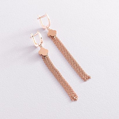 Золоті сережки "Конюшина" з ланцюжками с07738