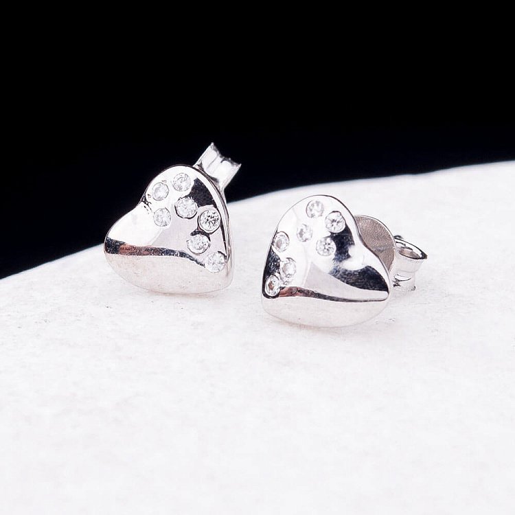 Золотые серьги-гвоздики "Сердечки" с фианитами с03324 от ювелирного магазина Оникс - 2