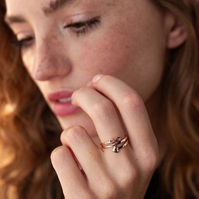 Кольцо "Сердечко и бесконечность" в красном золоте к07111 №5