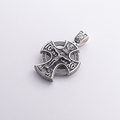 Православный серебряный крест "Распятие Христово. Молитва "Да воскреснет Бог" 1323 №4