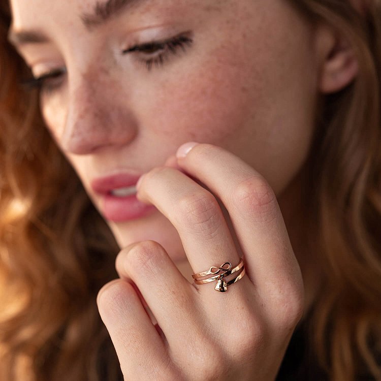 Кольцо "Сердечко и бесконечность" в красном золоте к07111 от ювелирного магазина Оникс - 4