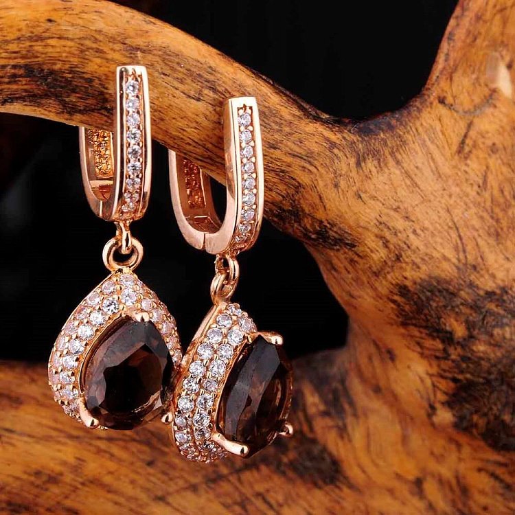 Золоті сережки з димчастого топазом і фіанітами с01683 від ювелірного магазину Онікс - 1