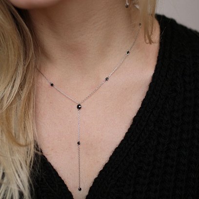 Серебряное колье с черными камнями 18906 №7
