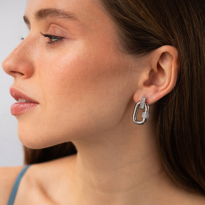 Серьги "Alice" в белом золоте (фианиты) с09558 №5