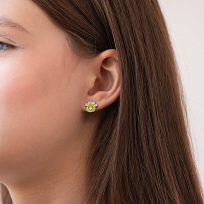 Дитячі сережки - пусети "Лапки" у сріблі (емаль, фіаніти) 445 №2