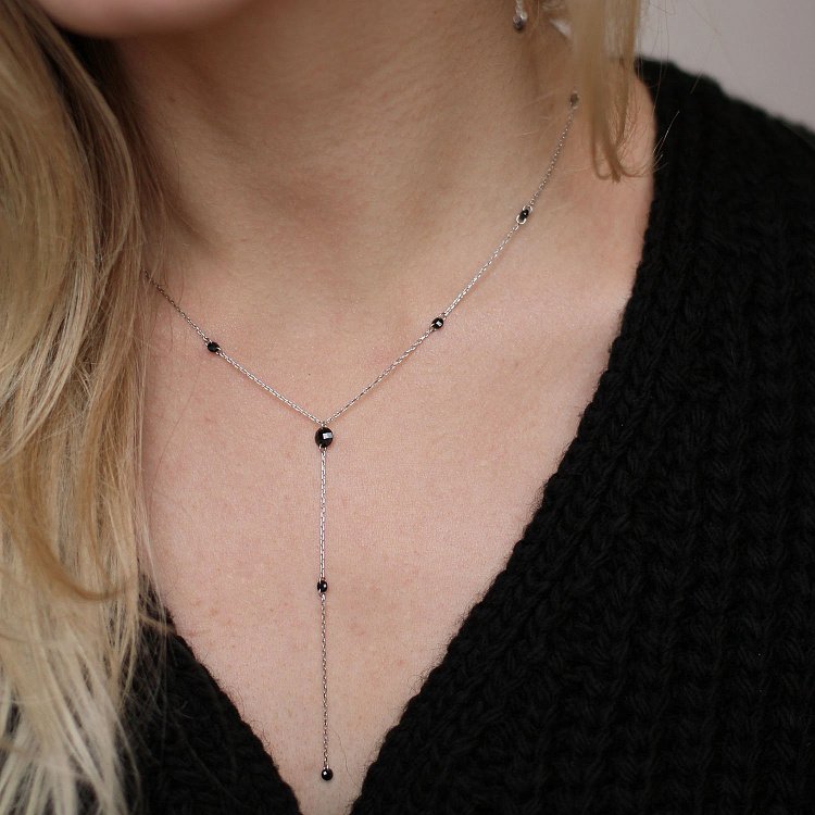 Серебряное колье с черными камнями 18906 от ювелирного магазина Оникс - 7