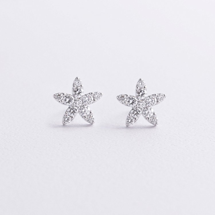 Сережки - пусети "Квіточки" з діамантами (біле золото) 339651121 від ювелірного магазину Онікс - 4