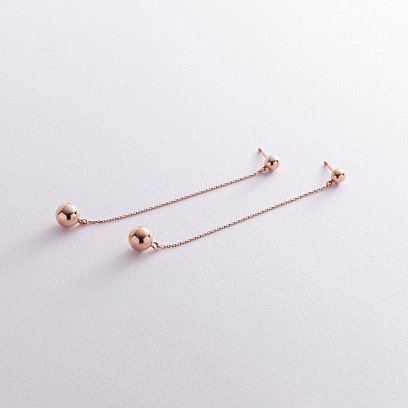 Сережки - пусети "Margo" з кульками на ланцюжку (червоне золото) с08238 №2