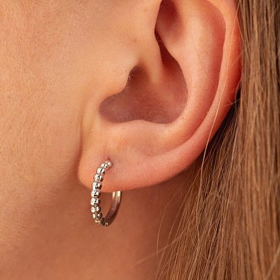 Сережки - кільця в білому золоті (кульки) с09044 №4