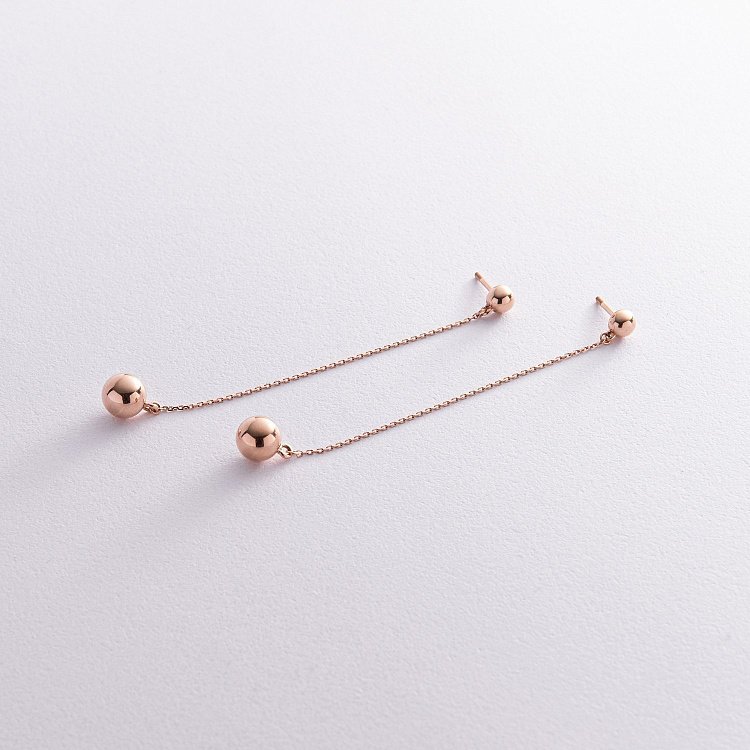 Сережки - пусети "Margo" з кульками на ланцюжку (червоне золото) с08238 від ювелірного магазину Онікс - 3