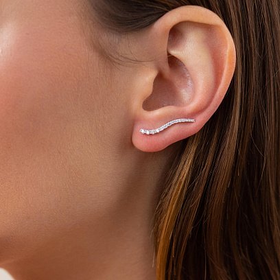 Серебряные серьги - клаймберы "Волна" с фианитами 902-01070 №3