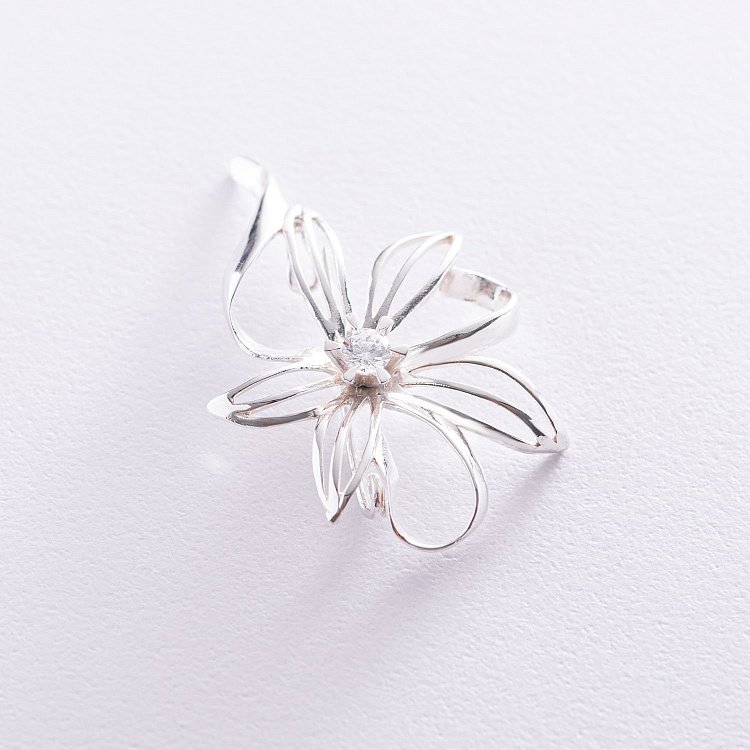 Срібна брошка "Квітка" (фіаніти)  16046 від ювелірного магазину Онікс