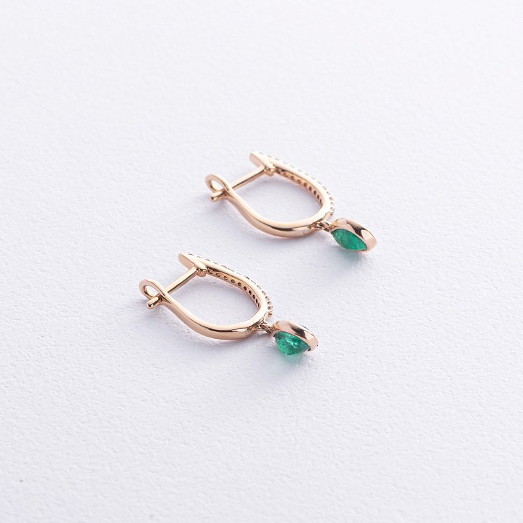 Золотые серьги "Капельки" (изумруды, бриллианты) сб0518sm от ювелирного магазина Оникс - 2