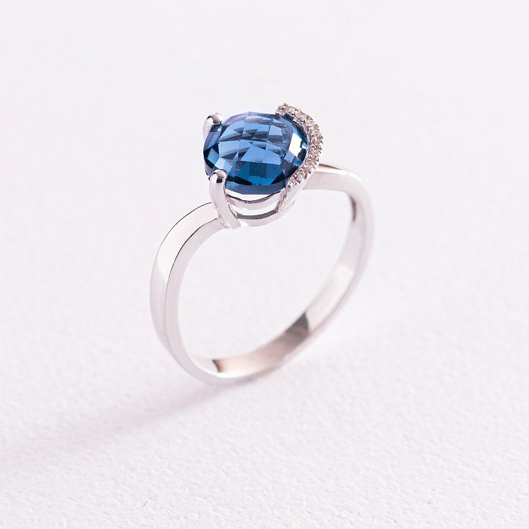 Золота каблучка з топазом Лондон блакитний і діамантами C01157R від ювелірного магазину Онікс - 2