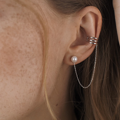 Сережка - каффа "Трініті" з перлиною (біле золото) с08251 №10