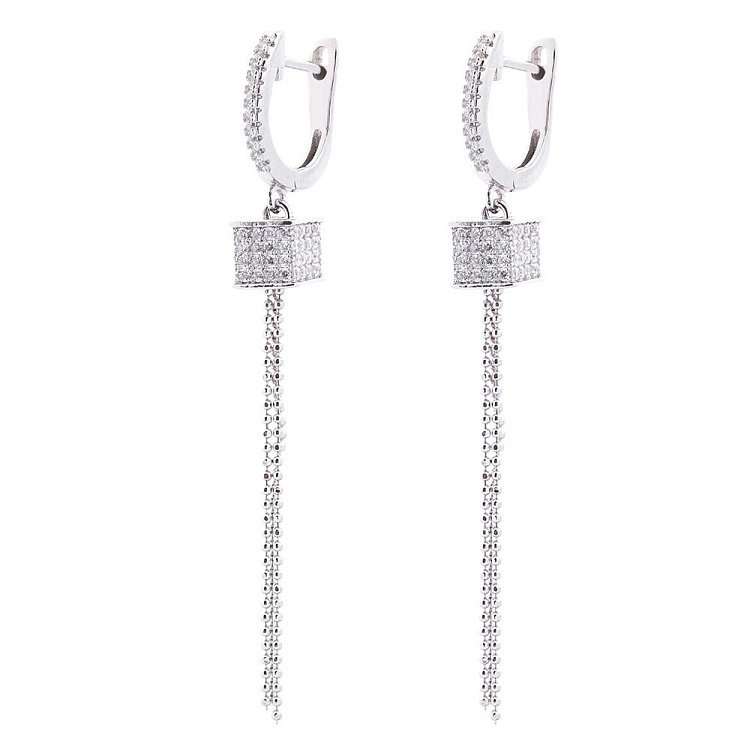 Срібні сережки на ланцюжку з фіанітами 122397 від ювелірного магазину Онікс